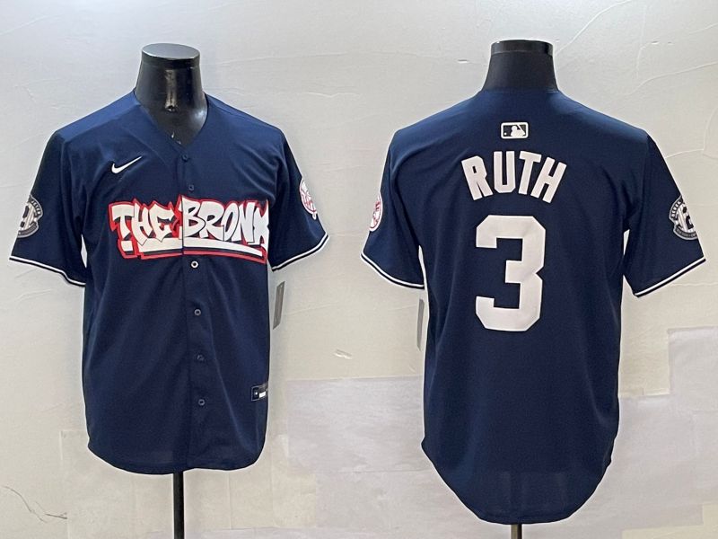 Men New York Yankees #3 Ruth Drak Blue four generations Joint Name 2025 Nike MLB Jersey style 1->new york yankees->MLB Jersey